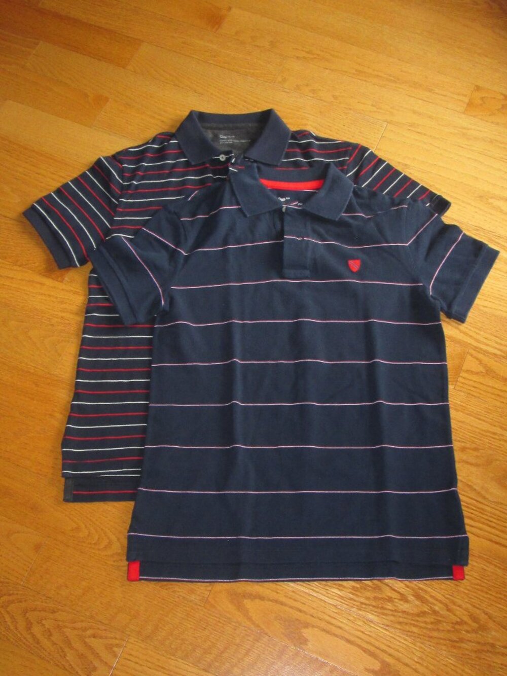 NEW Men's Gap 100% Cotton Navy Blue Striped Polo Shirts Size Small & XS